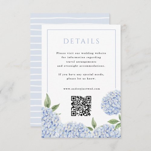 Blue Hydrangea Details with QR Code Small Enclosure Card