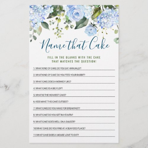 Blue Hydrangea Double_Sided Bridal Shower Game