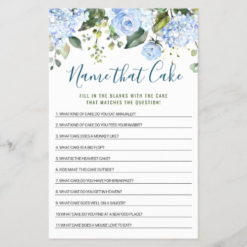 Blue Hydrangea Double_Sided Bridal Shower Game