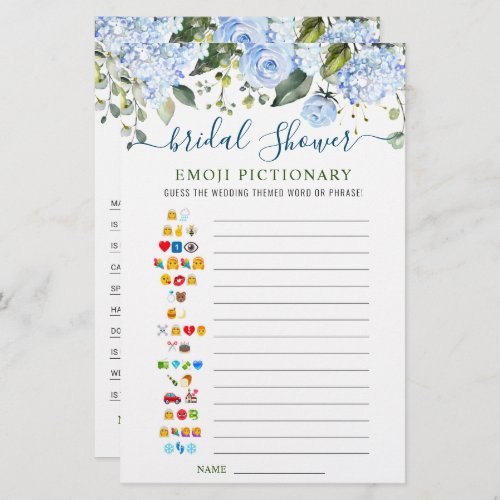 Blue Hydrangea Double_Sided Bridal Shower Game