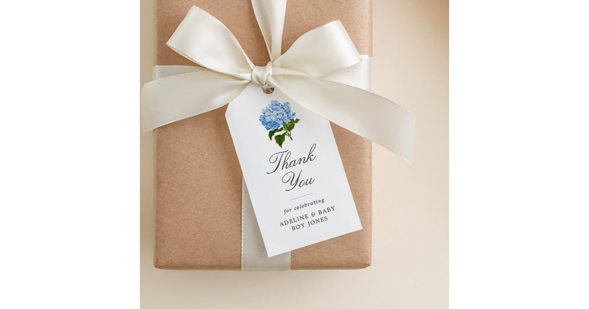 Blue Hydrangea Elegant Baby Shower Thank You Gift Tags | Zazzle