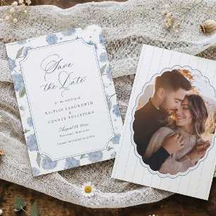 Blue Hydrangea Elegant Floral Photo Wedding Save The Date