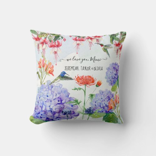 Blue Hydrangea Elegant Floral We Love you Mimi Throw Pillow