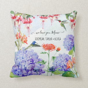 Blue Hydrangea Elegant Floral We Love you Mimi Throw Pillow