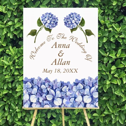Blue Hydrangea Elegant Floral Wedding Sign