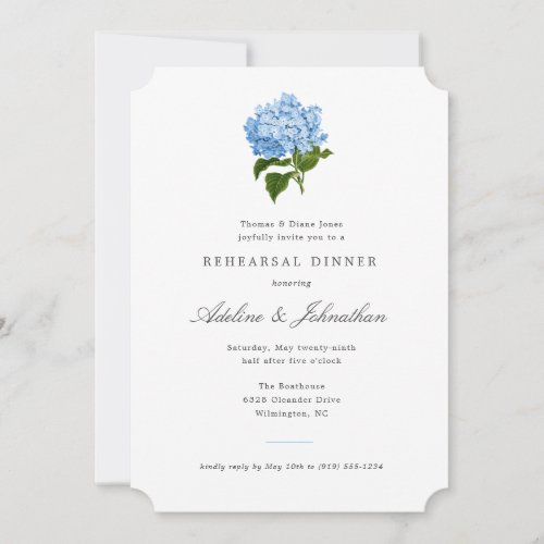 Blue Hydrangea Elegant Rehearsal Dinner Invitation