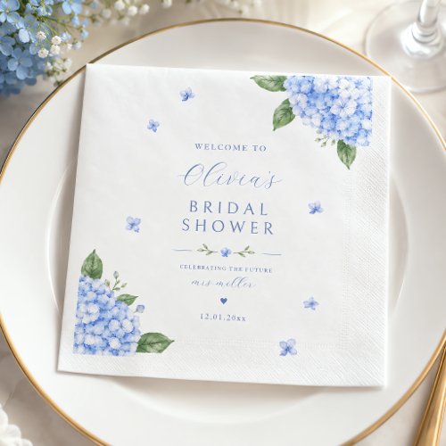Blue Hydrangea Elegant Watercolor Floral Napkins