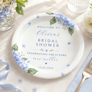 Blue Hydrangea Elegant Watercolor Floral Paper Plates