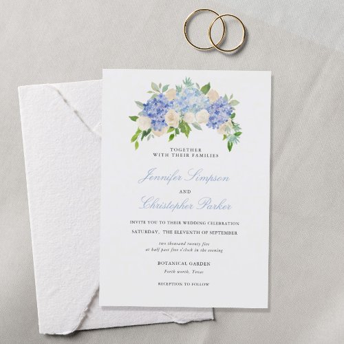 Blue Hydrangea Elegant Wedding Invitation Cards