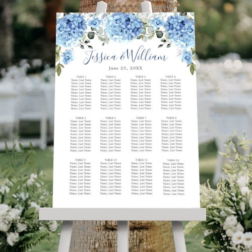 Blue Hydrangea Eucalyptus 12 Tables SEATING CHART