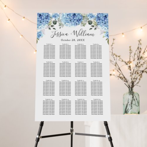 Blue Hydrangea Eucalyptus 16 Tables SEATING CHART Foam Board