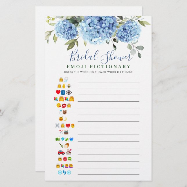 Blue Hydrangea Eucalyptus Bridal Shower Games (Front/Back)