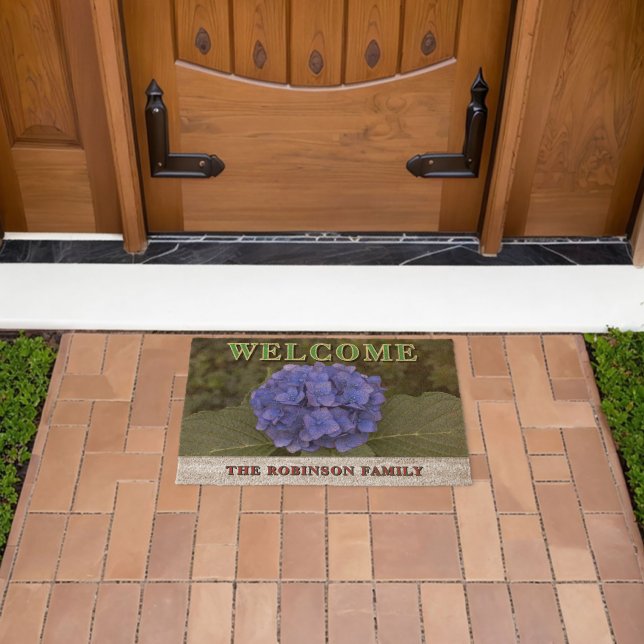 Blue Hydrangea Family Name Fiber Doormat (Insitu (Outdoor))