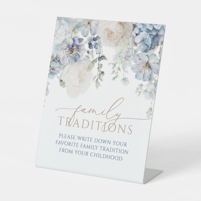 Blue Hydrangea Favorite Family Traditions Game Pedestal Sign (Front)