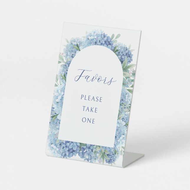 Blue Hydrangea Favors Pedestal Sign (Front)