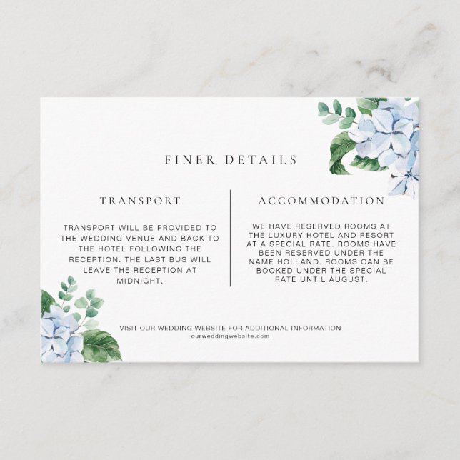 Blue Hydrangea Finer Details Enclosure Card (Front)