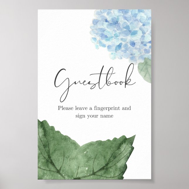 Blue Hydrangea Fingerprint Guest Book Sign (Front)
