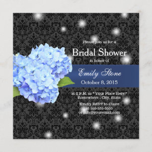 Blue Hydrangea & Fireflies Elegant Bridal Shower Invitation