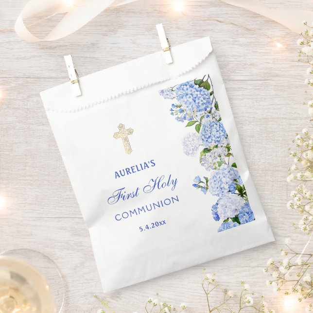 Blue Hydrangea First Communion Favor Bag (Clipped)
