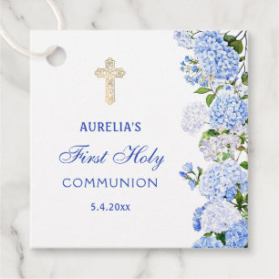 Blue Hydrangea First Communion Favor Tags