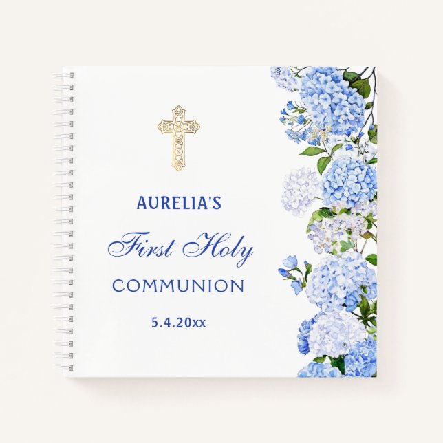 Blue Hydrangea First Communion Guest Book (Front)