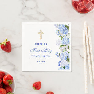 Blue Hydrangea First Communion Napkins