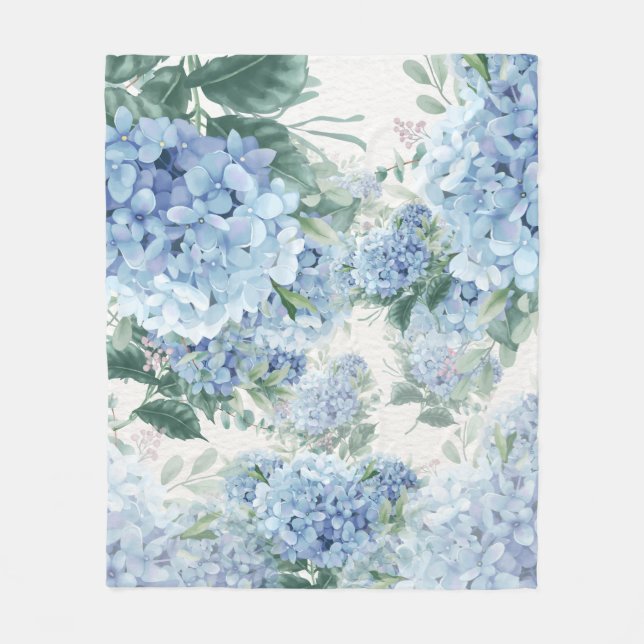 Blue Hydrangea Fleece Blanket (Front)