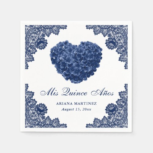 Blue Hydrangea Floral 15th Birthday Quinceaera Napkins