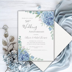 Blue Hydrangea Floral 50th Wedding Anniversary Invitation