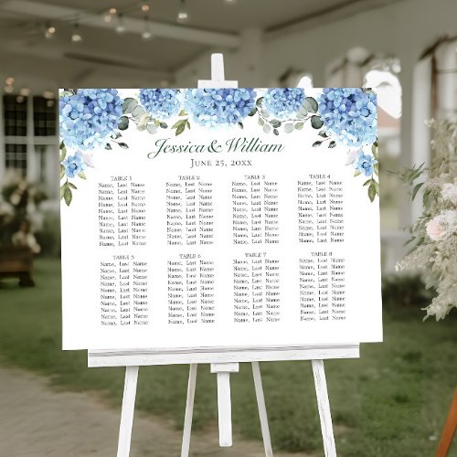 Blue Hydrangea Floral 8 Tables SEATING CHART Foam Board