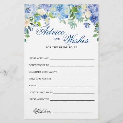 Blue Hydrangea Floral Advice and Wishes card