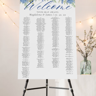 Blue Hydrangea Floral Alphabetical Seating Chart Foam Board