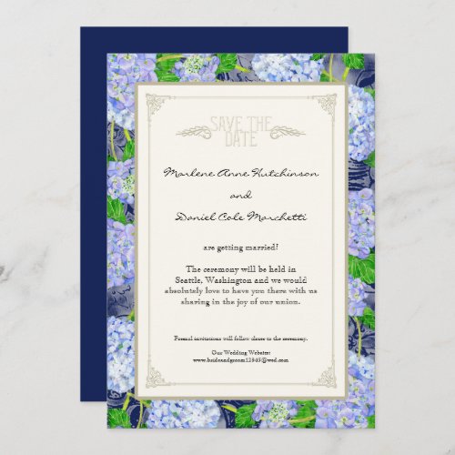 Blue Hydrangea Floral Art Deco Elegant Weddings Invitation