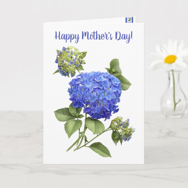 Blue Hydrangea Floral Art Mother's Day Card (Small Plant)