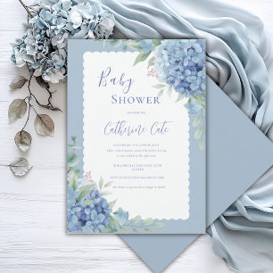 Blue Hydrangea Floral Baby Elegant Shower Invitation
