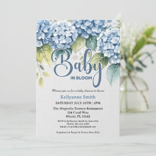 Blue Hydrangea Floral "Baby In Bloom" Shower Invitation