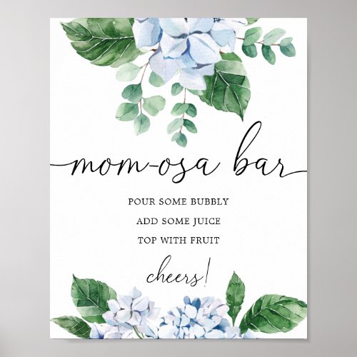 Blue Hydrangea Floral Baby Shower Mom_osa Bar Sign