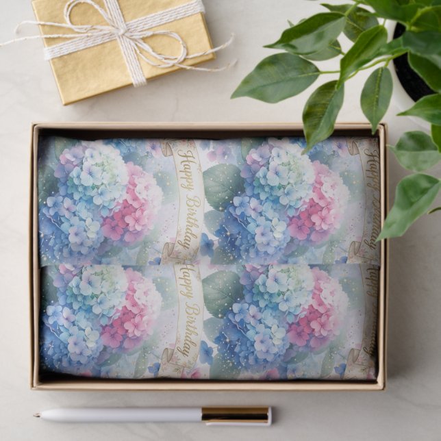 Blue Hydrangea Floral Birthday  Tissue Paper (Gift)