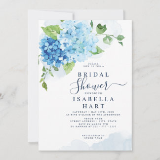 Blue Hydrangea Floral Boho Botanical Bridal Shower Invitation