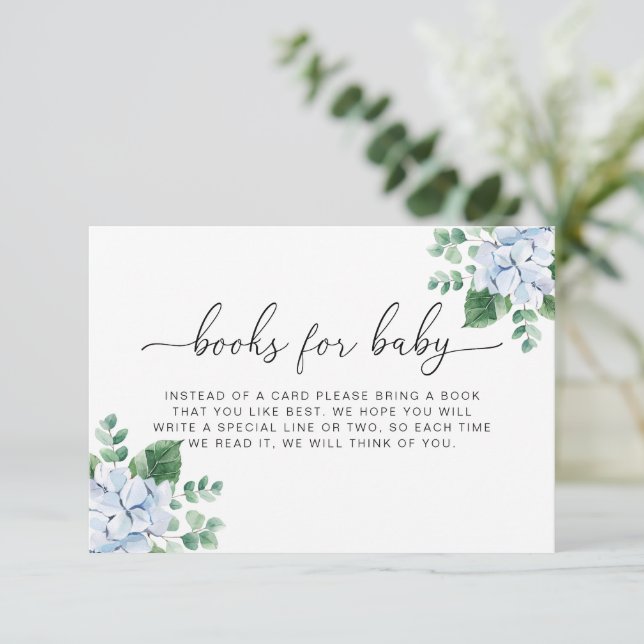 Blue Hydrangea Floral Book Request Insert Card (Standing Front)