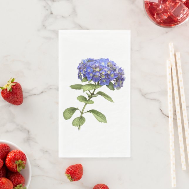 Blue Hydrangea Floral Botanical Art Paper Guest Towels (Insitu)
