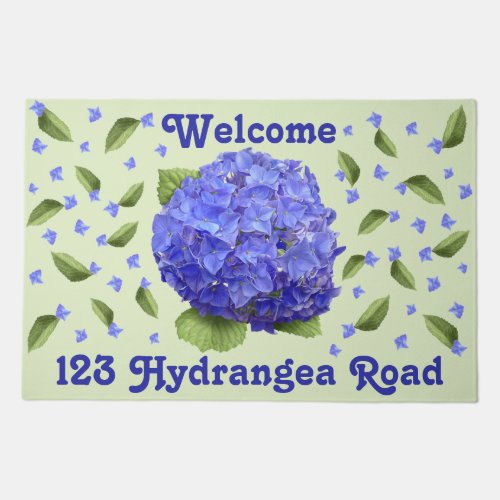 Blue Hydrangea Floral Botanical Personalized Doormat