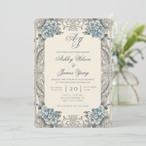 Blue Hydrangea Floral Botanical Wedding Invitation