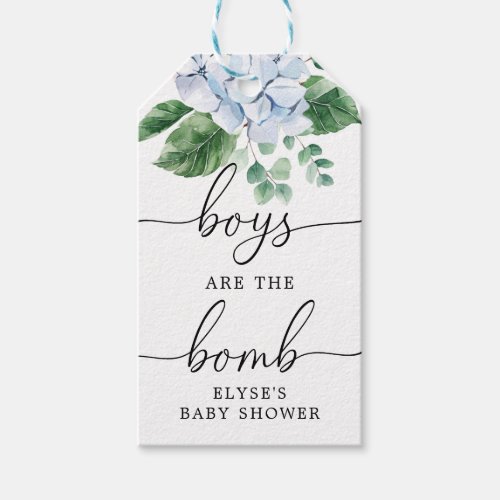 Blue Hydrangea Floral Boys Are The Bomb Favor Tag