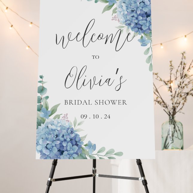 Blue Hydrangea Floral Bridal Shower Foam Board (In Situ (Stand))
