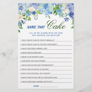 Blue Hydrangea Floral Bridal Shower Game