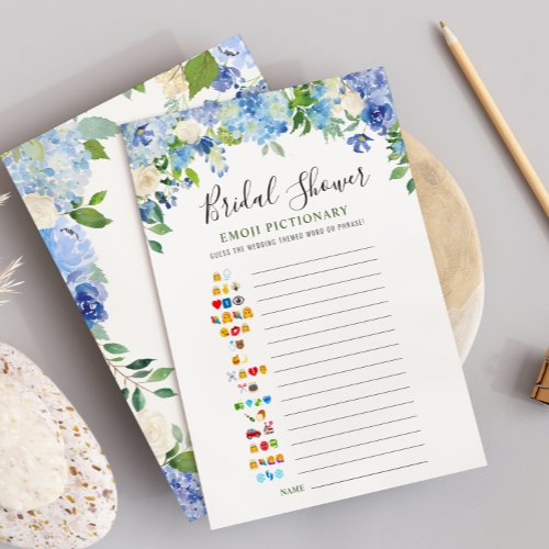 Blue Hydrangea Floral Bridal Shower Game Card