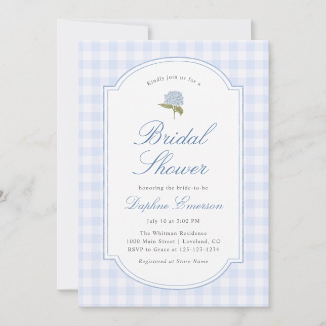 Blue Hydrangea Floral Bridal Shower Invitation (Front)