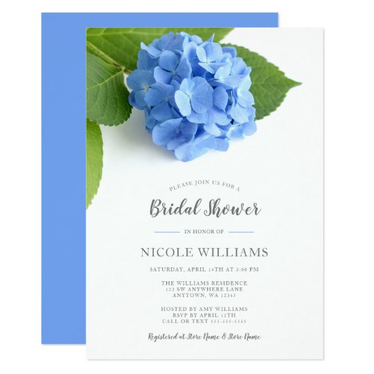 Blue Hydrangea Floral Bridal Shower Invitation