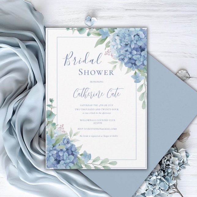 Blue Hydrangea Floral Bridal Shower Invitation (Creator Uploaded)